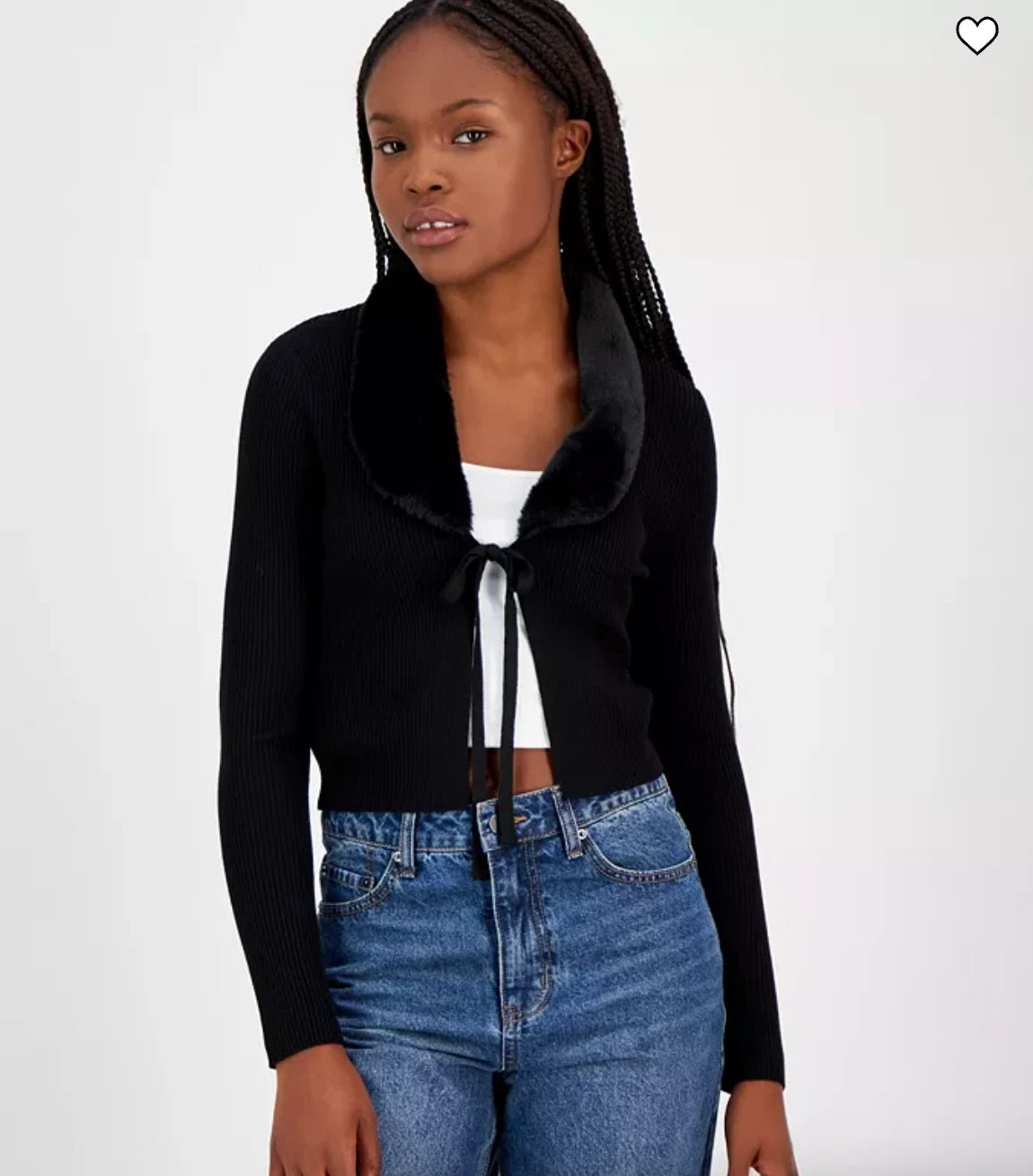 🖤 Ultra Flirt Juniors Faux Fur Tie-Front Cardigan – Black or White – Size L – NWT