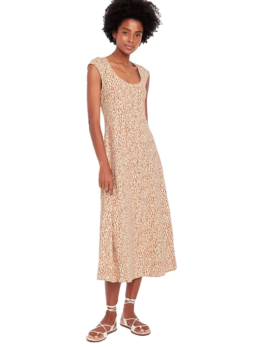 Old Navy Fit & Flare Midi Dress Cheetah XL Sleeveless Casual Neutral Animal Prnt