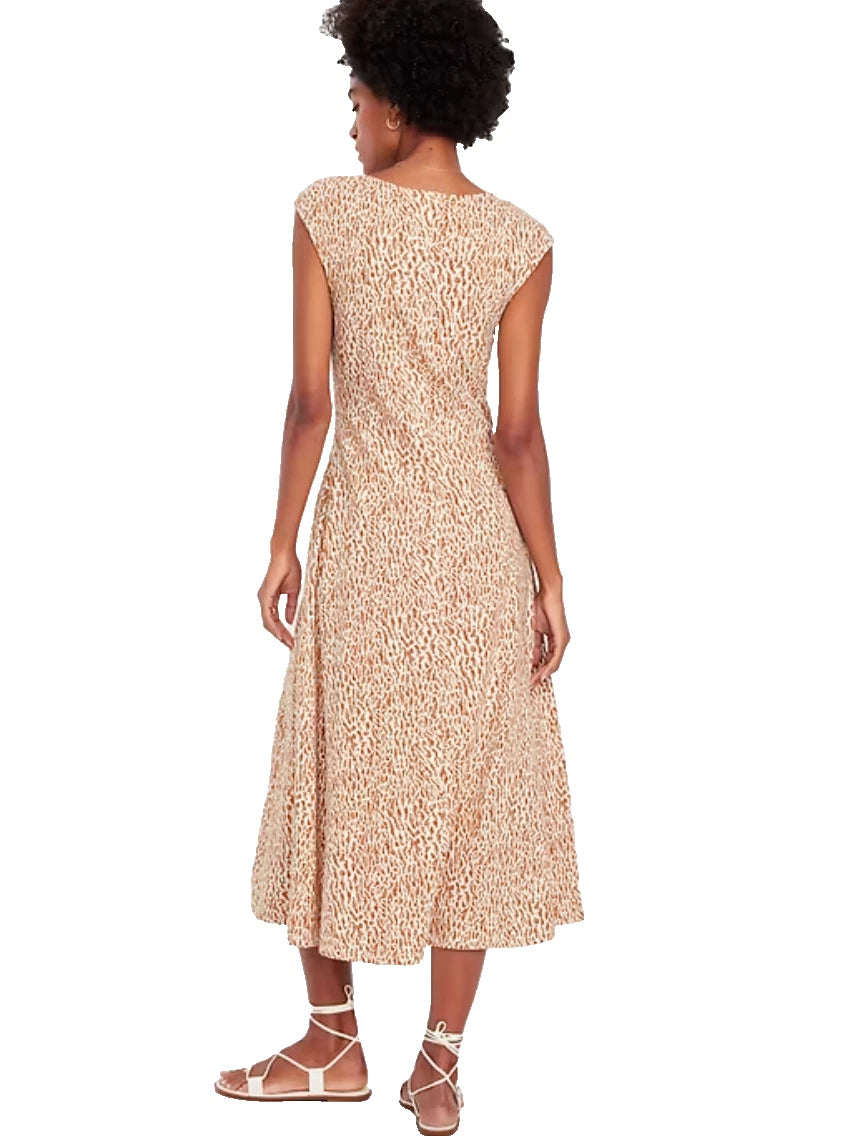 Old Navy Fit & Flare Midi Dress Cheetah XL Sleeveless Casual Neutral Animal Prnt
