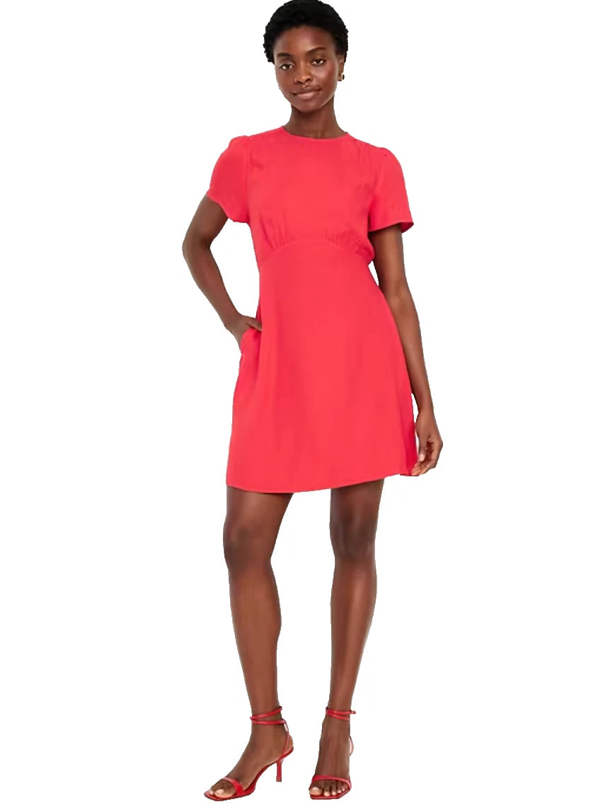 Old Navy Crepe Mini Dress Bright Coral XL Short Sleeve Fit Flare NWT Summer