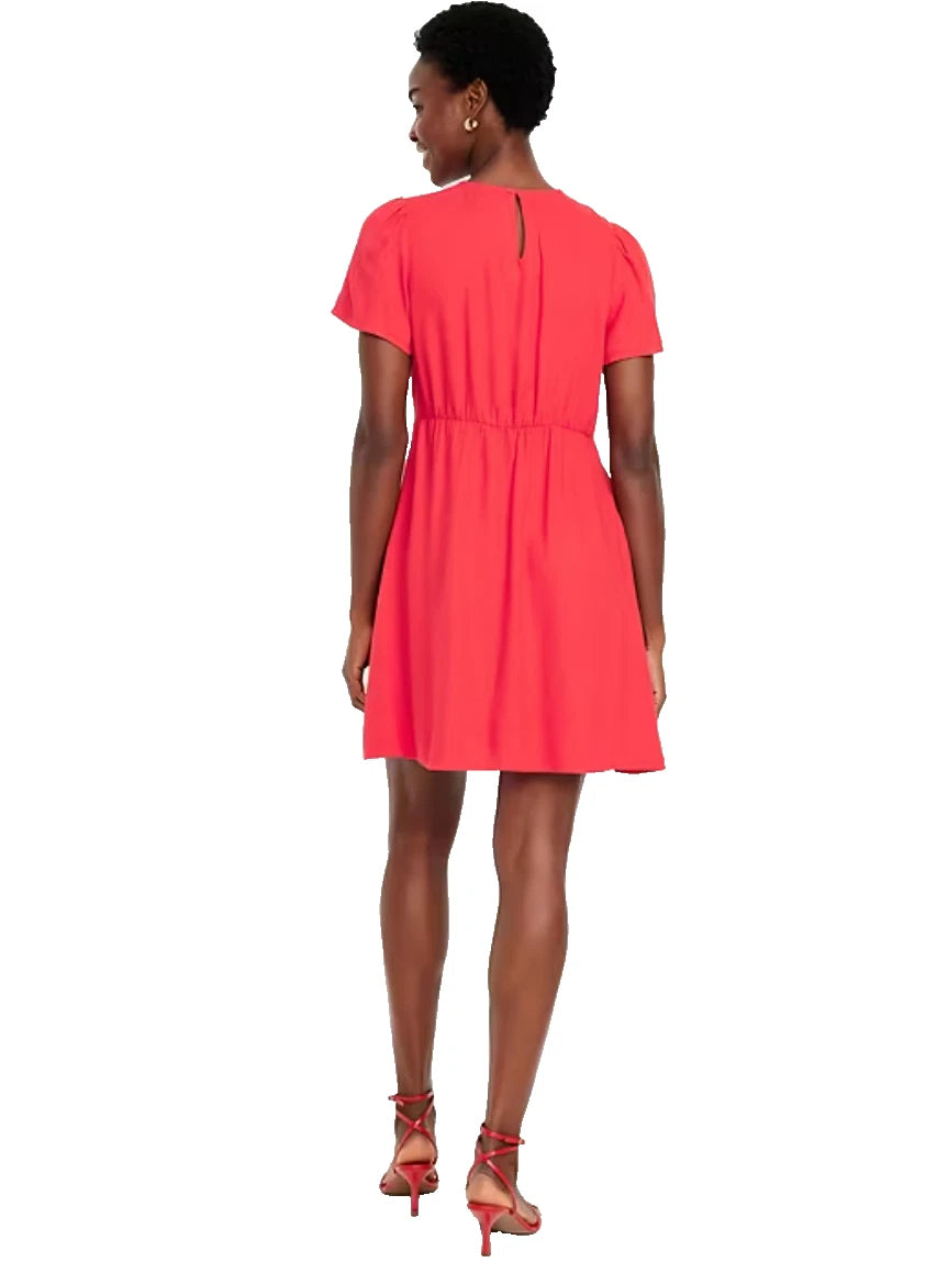 Old Navy Crepe Mini Dress Bright Coral XL Short Sleeve Fit Flare NWT Summer
